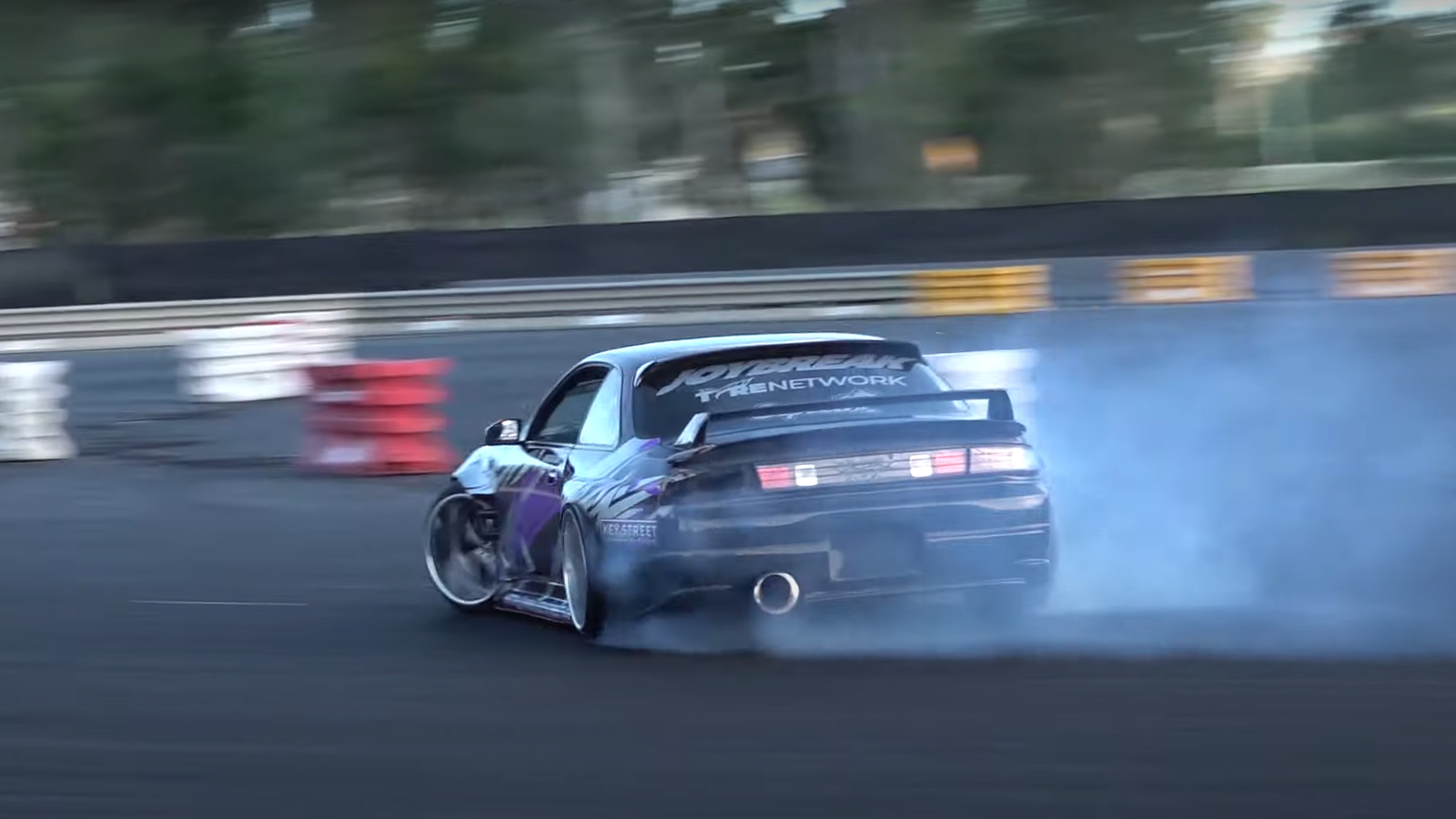 A 1JZ-powered Nissan Silvia pulls of a smoky drift
